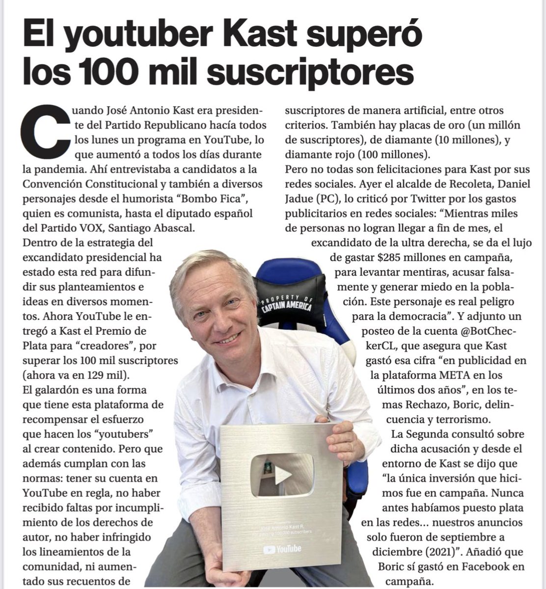 OPE_Chile's tweet photo. Desde el @EquipoKast queremos agradecer a los 129 mil suscriptores del canal de YouTube de @joseantoniokast . Pronto nuevas sorpresas 👀 #SeVienenCositas https://t.co/hgeOpmGjdR