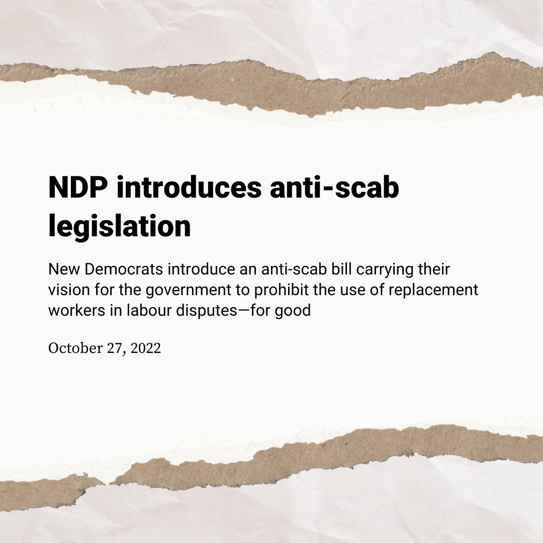 NDP Labour Critic, @AlexBoulerice and @theJagmeetSingh have introduced an anti-scab bill that aims to ban the use of replacement workers during labour disputes. For years, New Democrats have been pushing the Liberals/Conservatives to support workers. Will they finally listen?