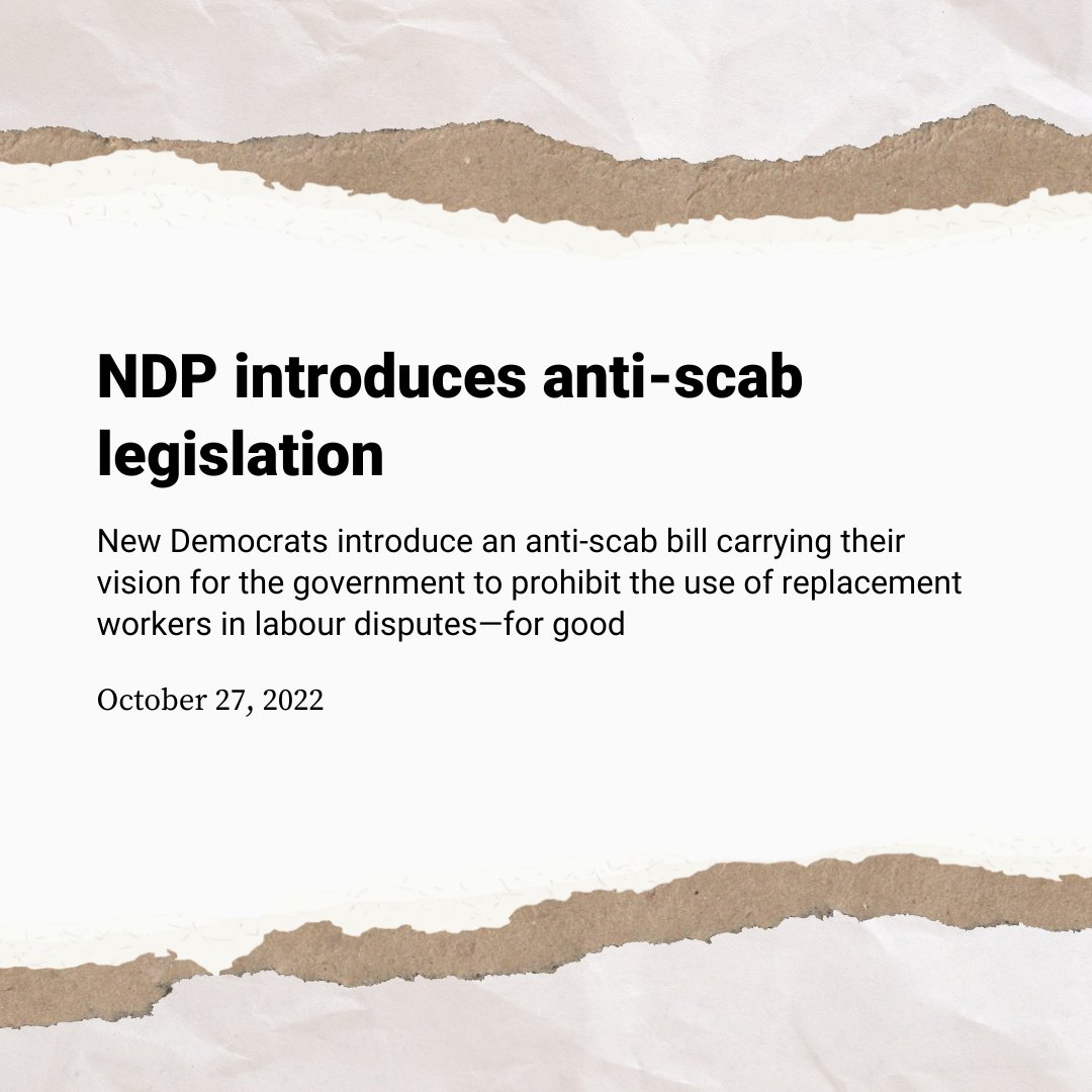 NDP's tweet photo. NDP Labour Critic, @AlexBoulerice and @theJagmeetSingh have introduced an anti-scab bill that aims to ban the use of replacement workers during labour disputes.

For years, New Democrats have been pushing the Liberals/Conservatives to support workers.

Will they finally listen? https://t.co/iNJLpJCo1f