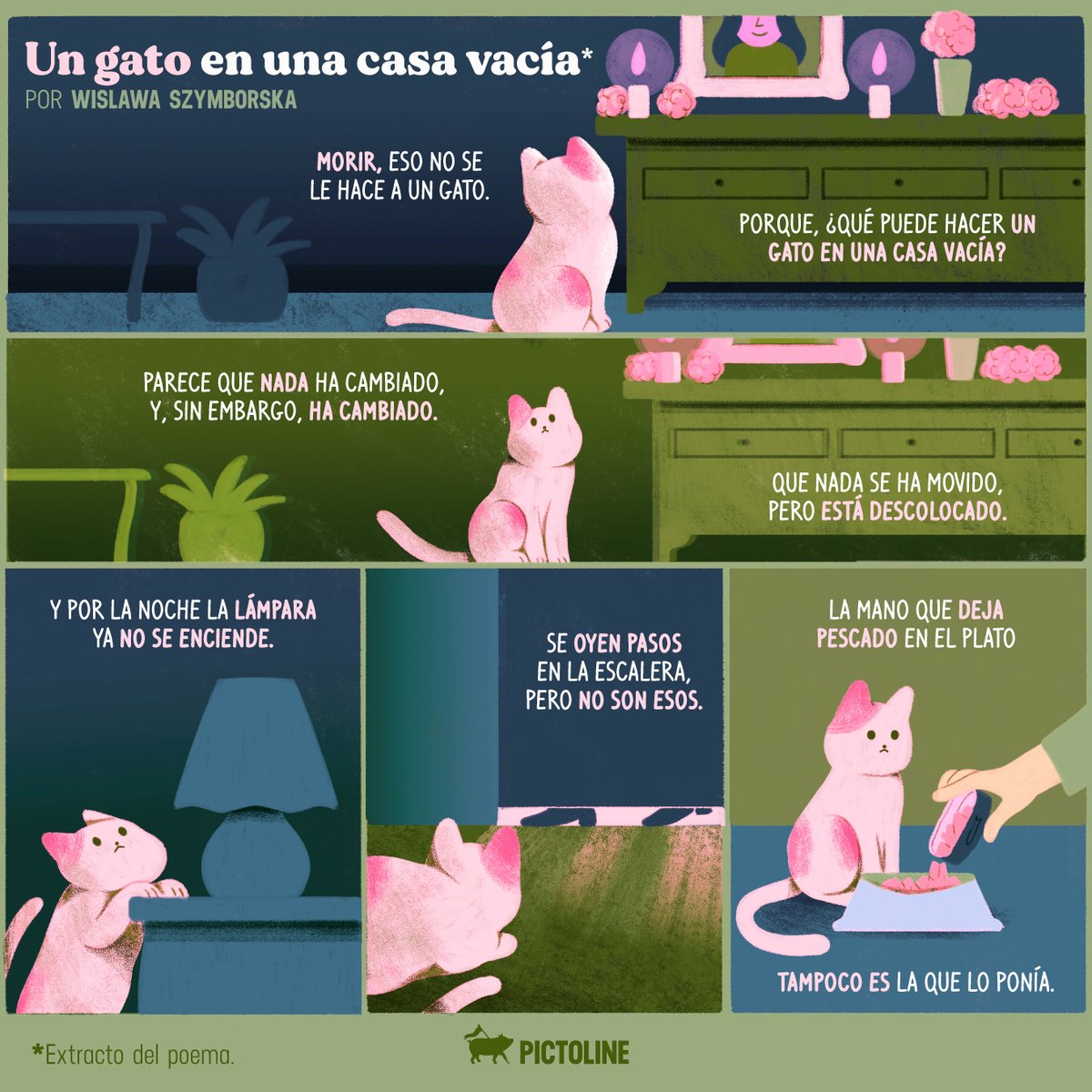 pictoline's tweet photo. "Morir, eso no se le hace a un gato" 💔 😢

Del poema "Un gato en un piso vacío" de Wislawa Szymborska https://t.co/NVat8Fl7Hp