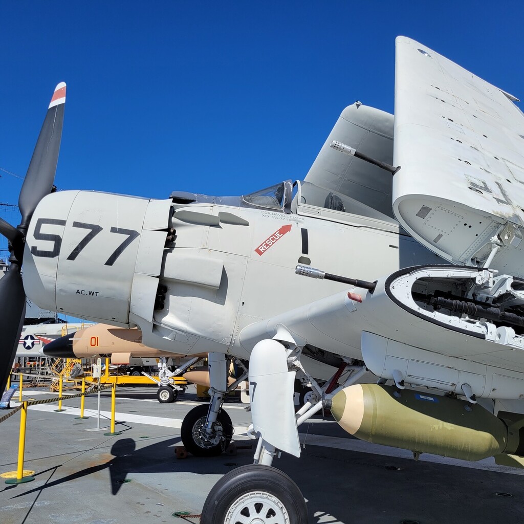 A-1H Skyraider at USS Midway (CV-41) Museum at San Diego, California 2022 #skyraider #a1skyraider #ussmidway #ussmidwaymuseum #usnavy #warbird #avgeek instagr.am/p/CkTXHaPrXC8/