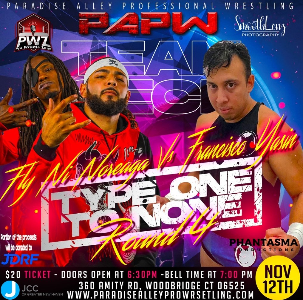 Official_PAPW's tweet photo. 🚨 Match Announcement 🚨
@official_flyni will take on @slycatfrancisco in his PAPW Debut @ #Type1ToNoneRound4
Saturday November 12th JCC Of Greater New Haven (360 Amity Rd. Woodbridge, CT)
Doors:6:30pm Bell Time:7pm
Tickets:$20 @ The Door or DM @cjsmooth15 for Advanced Tix https://t.co/1VFxoB2IXm