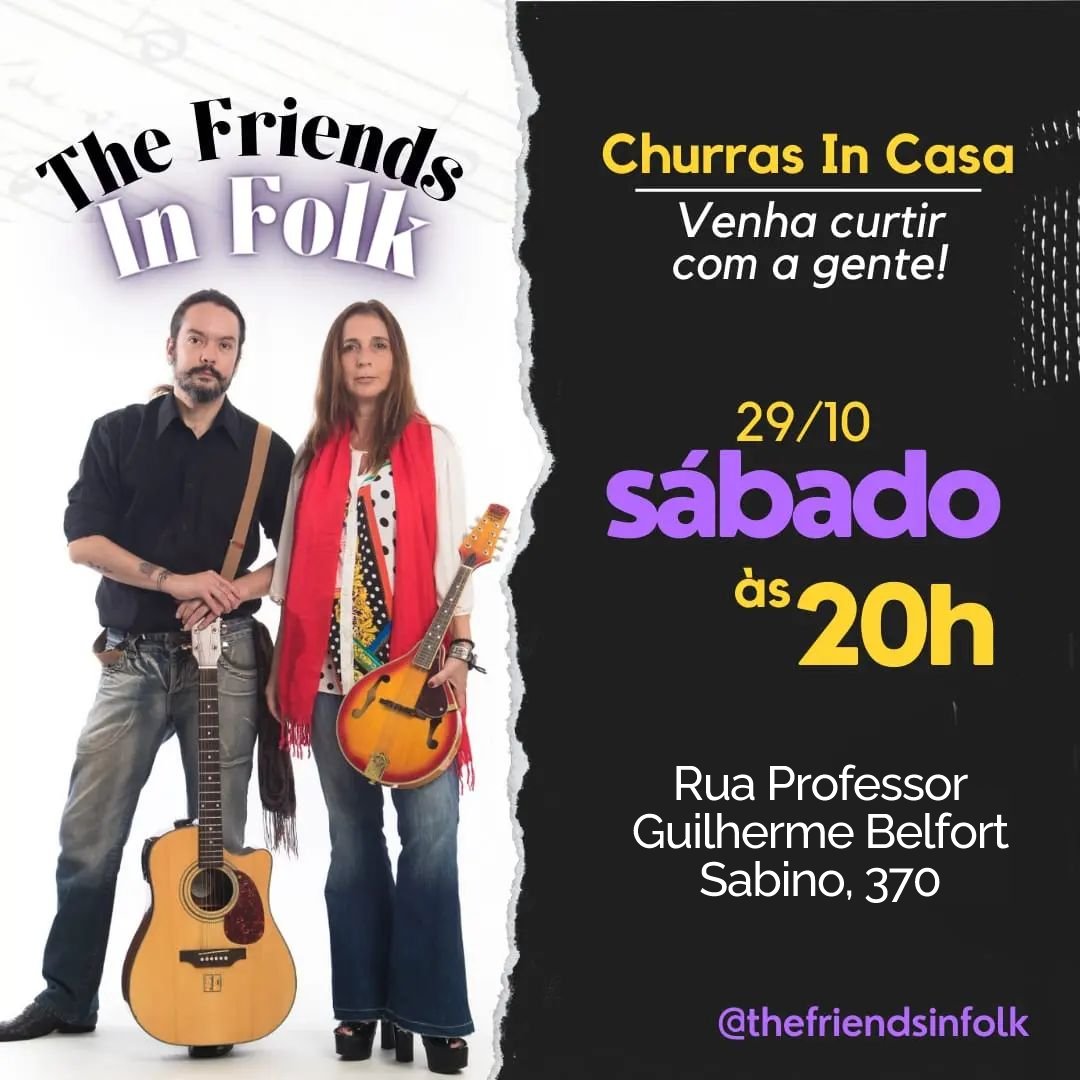 pro3000brasil's tweet image. Hoje tem o duo THE FRIENDS IN FOLK ao vivo em Interlagos!
29/outubro • 20h
Churras in Casa
Rua Guilherme Belfort Sabino 370
Jardim Campininha
#thefriendsinfolk #vivaofolk #folkrock #friendsinfolk #duo #musicaaovivo #folk #pop #rock #acustico #interlagos #sabado #fimdesemana