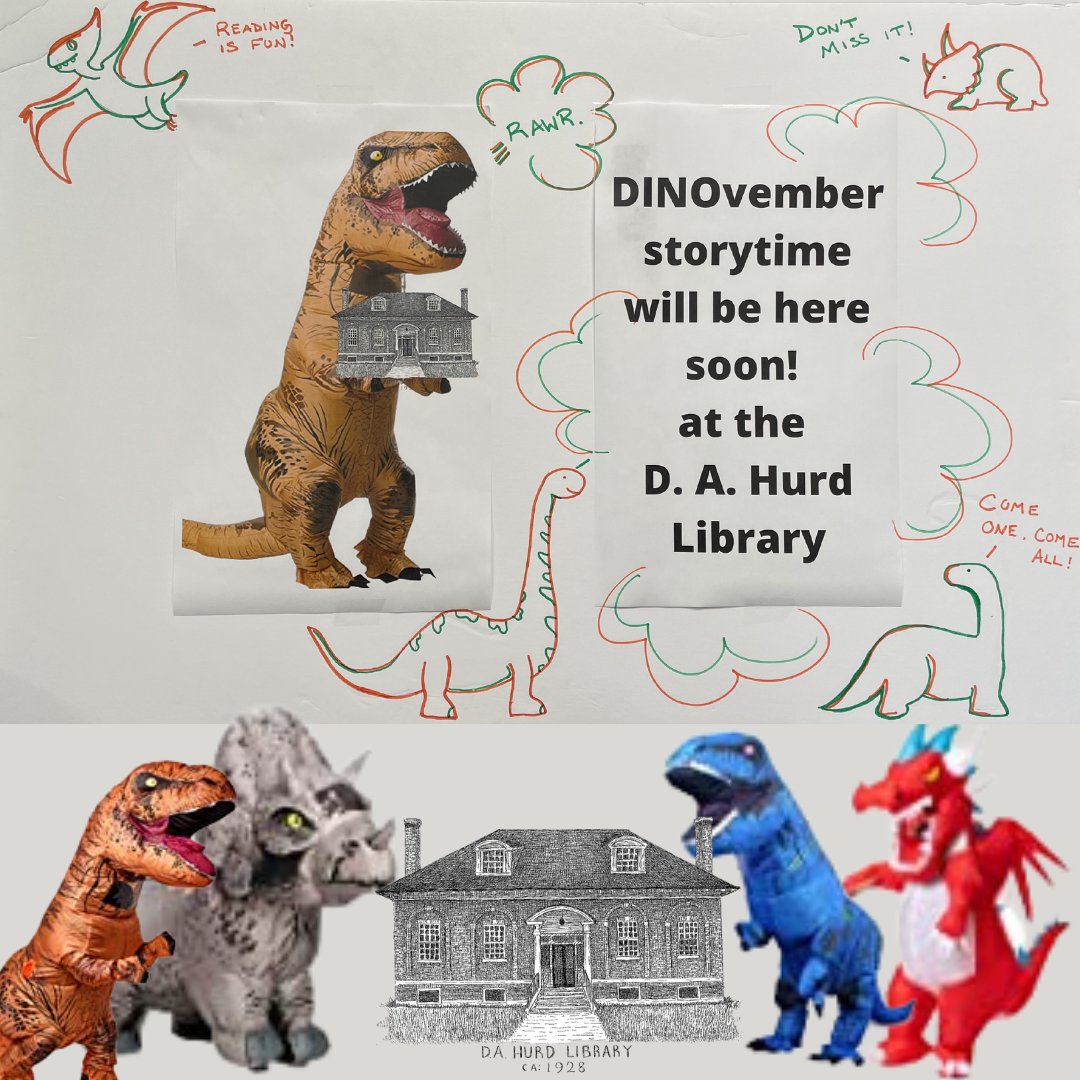 dahurdlibrary's tweet photo. #HaveYouHurd DINOvember storytime will be here soon at the D.A. Hurd Library, North Berwick, ME ! 🦕🦖📚 https://t.co/wZ5qxVN5qt