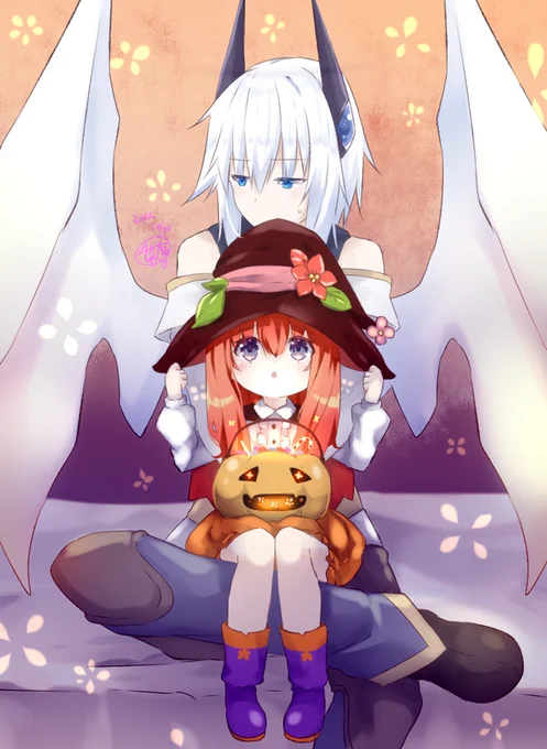 #ハロウィンイラスト2022 あんまり時間なくて急いで描きました。実はレイアたちがロリ化してしまった時の本編用文章あったのですが、ボツとなっていました。復活させたい気もあります。 