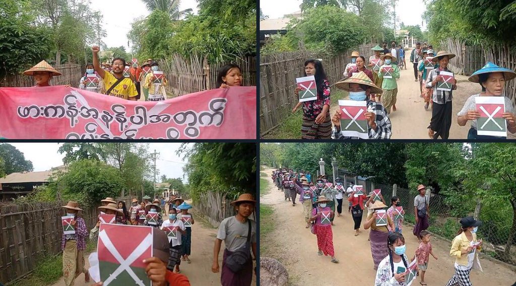 YingHom27's tweet photo. Joint forces of pro-democracy villagers of several villages from northern Salingyi township and eastern Yinmarbin township staged a strike against military dictatorship.  #WarCrimesOfJunta  #2022Oct29Coup  #WhatsHappeningInMyanmar https://t.co/wEpJAEHbrD
