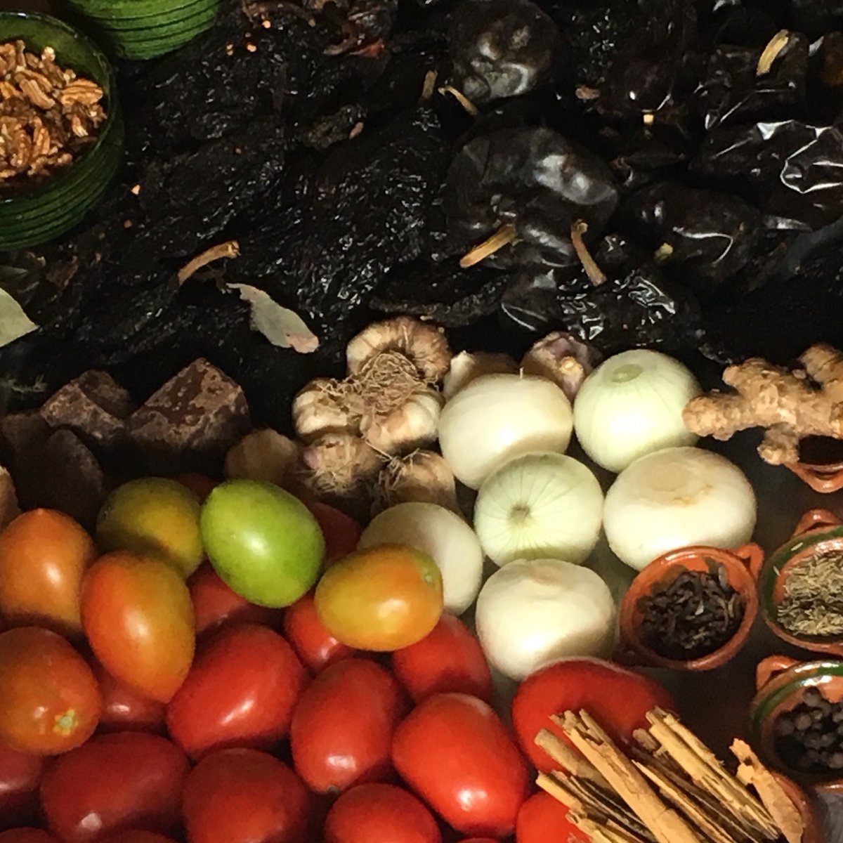 HerbanAlchemist's tweet photo. #HolyMole #mole has 30 ingredients of spices, fruits, vegies, and chocolate all blended into a rich paste/sauce.   It takes 3 days to make it!   Holy Mole.   Almost all Offendas in Mexico have Mole as a food to entice the souls of the ancestors back to earth. 💀 https://t.co/VQVZRRXOuG
