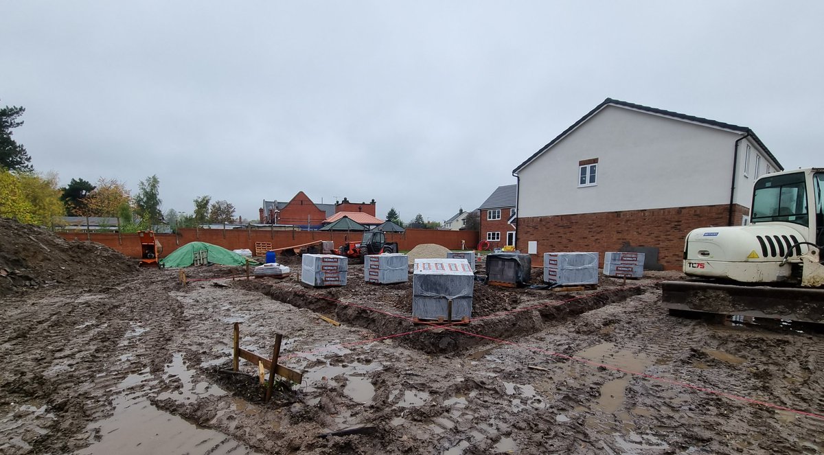 DaviesBros's tweet photo. Orchard Grove development in Ruabon. Plots 5 to 6 foundations started and progress on kerbs, drives and paths on Plots 1 to 4 https://t.co/waCD54WxIc