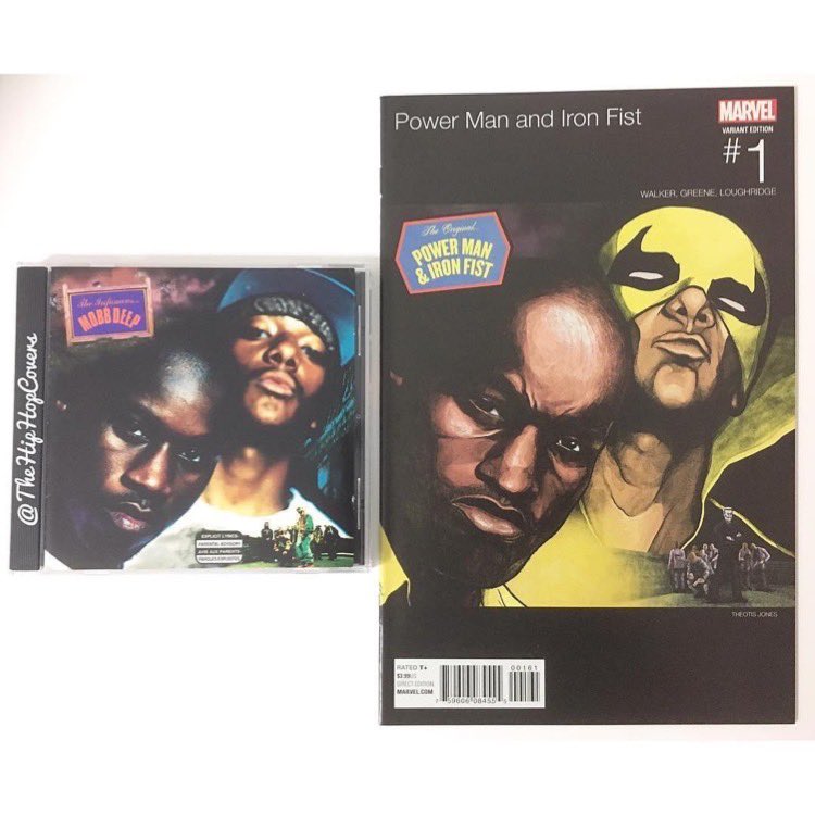 TheHipHopCovers's tweet photo. Music Artist: #MobbDeep Album: #TheInfamous 
#Marvel comic book: #PowerMan and #IronFist Issue # 1 Variant cover art by: #TheotisJones #HipHopCovers #HipHopVariants https://t.co/OEnYWxptdD