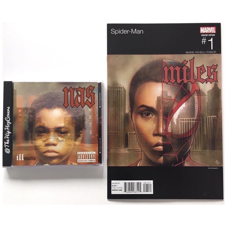 TheHipHopCovers's tweet photo. Music Artist: #Nas Album: #Illmatic
#Marvel comic book: #Spiderman #MilesMorales Issue # 1 Variant cover art by: #AdiGranov #HipHopCovers #HipHopVariants https://t.co/Iirk6UoTI0