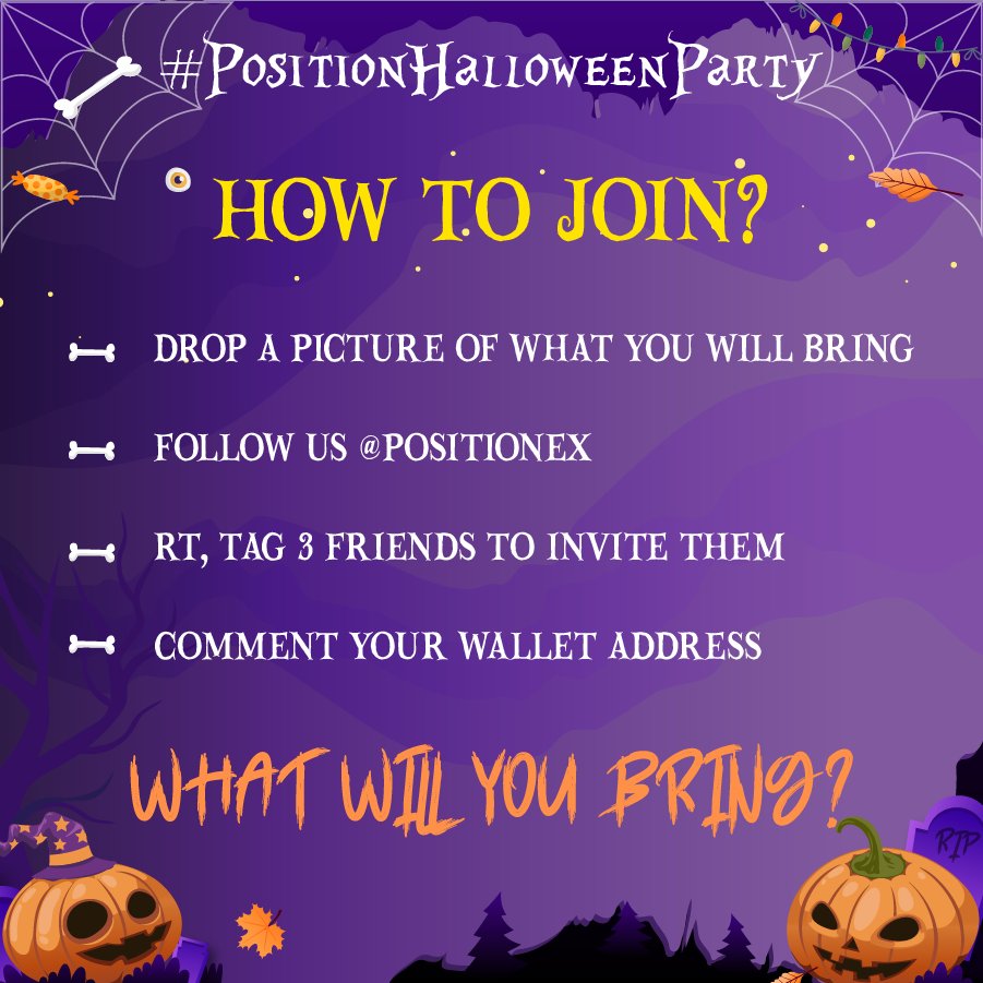 PositionEx's tweet photo. Trick or treat? Whatever you choose, 1000 POSI is waiting for you and 49 other lucky people 😉
When pumpkins transform into jack-o-lanterns and eat candy, the epic #PositionHalloweenParty begins!
The party will be over at the end of 31 October ⏳
Let's join now👇 https://t.co/EDfP1dDuuB