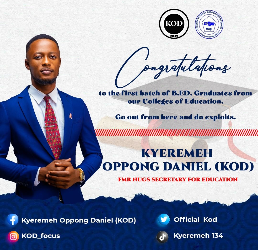 I congratulate all members of the first batch of graduates in the Bachelor of Education programme, currently run by 46 Colleges of Education, who successfully completed their 4 year degree studies yesterday. 1/2