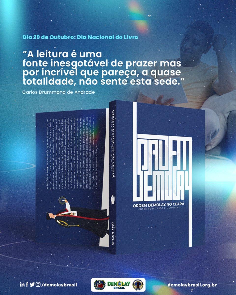 DeMolayBrasil's tweet photo. Nesse Dia Nacional do Livro, trazemos uma novidade muito interessante: o DeMolay Ceará lança livro sobre sua história, em homenagem aos 35 anos da instituição no estado!

Leia mais no perfil @demolaybrasil no Instagram! https://t.co/JRGKV0JtwW