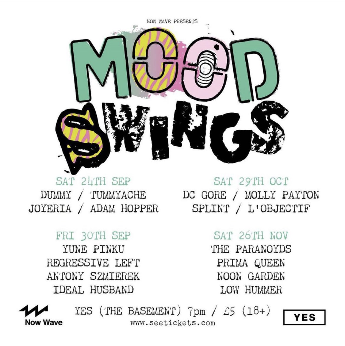Show tonight! Manchester <a href="/yes_mcr/">YES</a> alongside @lobjectifband &amp; #Splint 
Big up the <a href="/nowwave/">NOW WAVE</a> 🙌
seetickets.com/event/mood-swi…
