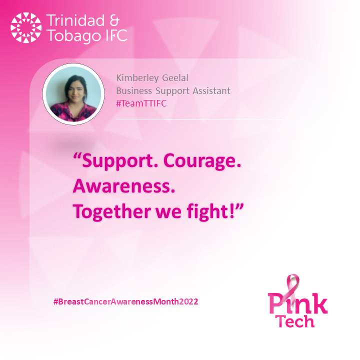 payment_co's tweet image. Our colleague, Kimberley had three simple and impactful works to share with us and to encourage all persons affected by breast cancer.

#PinkTech #BreastCancerAwareness2022 #TeamTTIFC #TrinidadandTobagoIFC”
