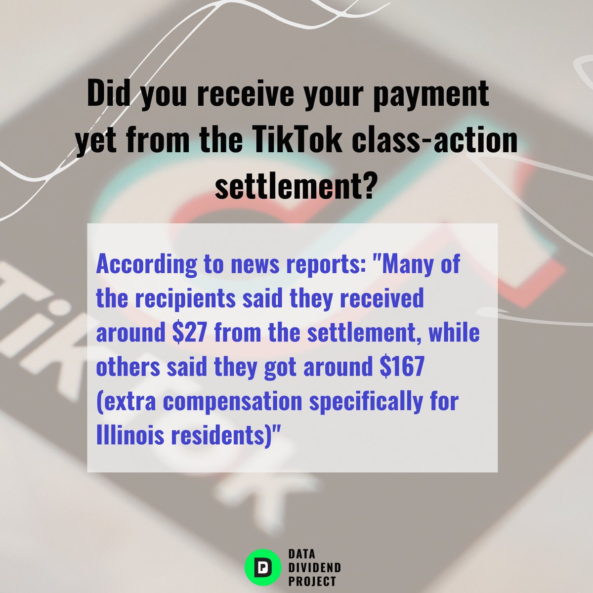 ddpforall's tweet image. Did you recieve your payment yet from the TikTok class-action settlement?

#Tiktok #DDPforall #DataPrivacy #DataLaws