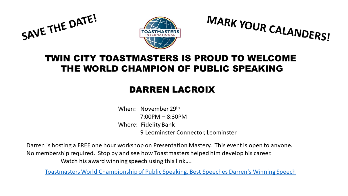 twincitytm's tweet photo. ***Twin City Toastmasters SPECIAL EVENT*** https://t.co/ibGmqaerFg
