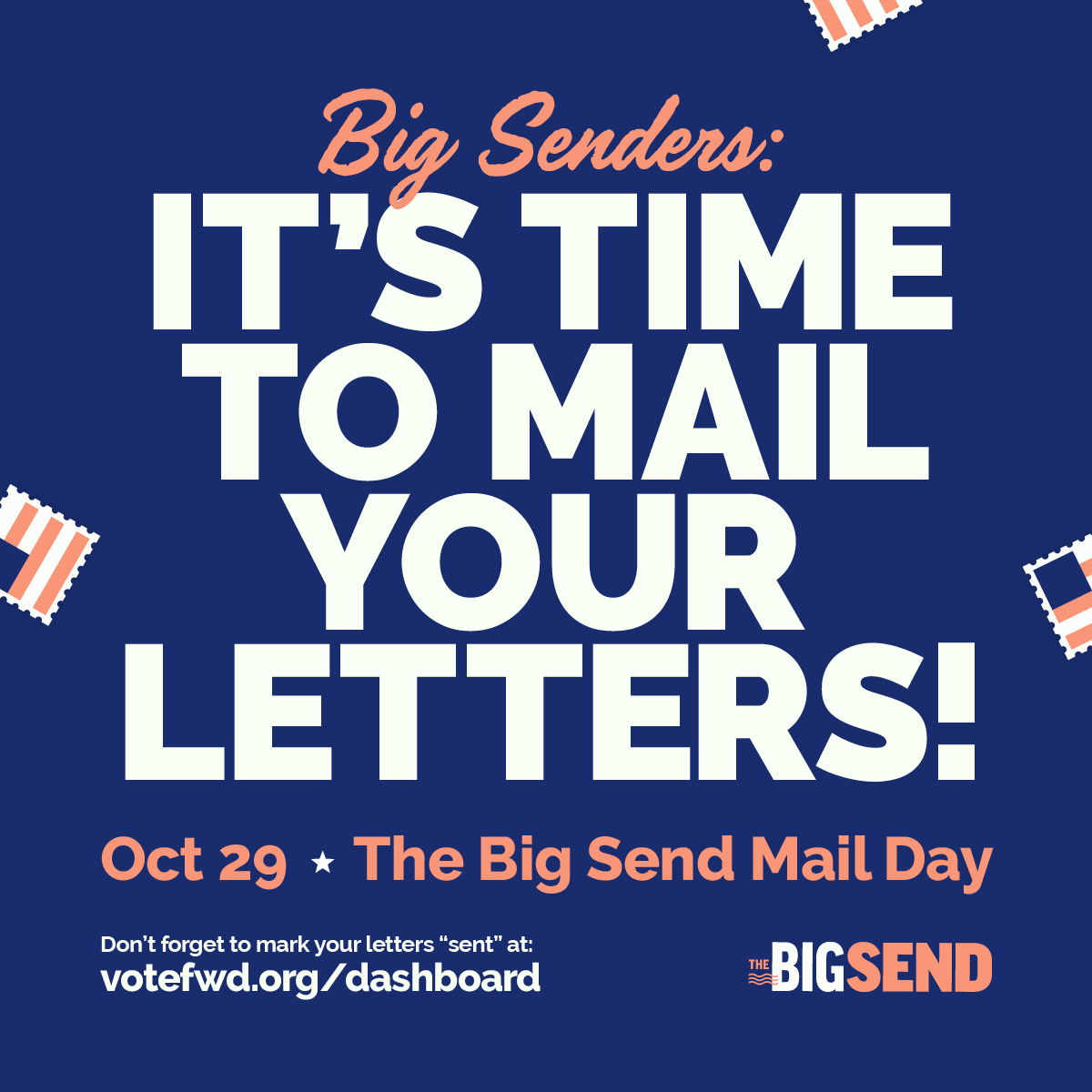votefwd's tweet photo. 🚨 TODAY'S THE DAY! It's time to put all of your letters for #TheBigSend in the mail. Join in on the mail day excitement by posting photos of your mail day experience and tagging us! https://t.co/NAtFQmm3Sk
