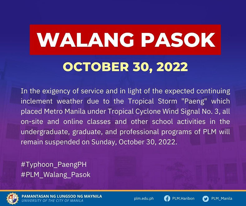 PLM_Manila's tweet photo. #PLM_Walang_Pasok
#Typhoon_PaengPH
Read: https://t.co/yIJahTEt1M https://t.co/AeZ5h0hQ43