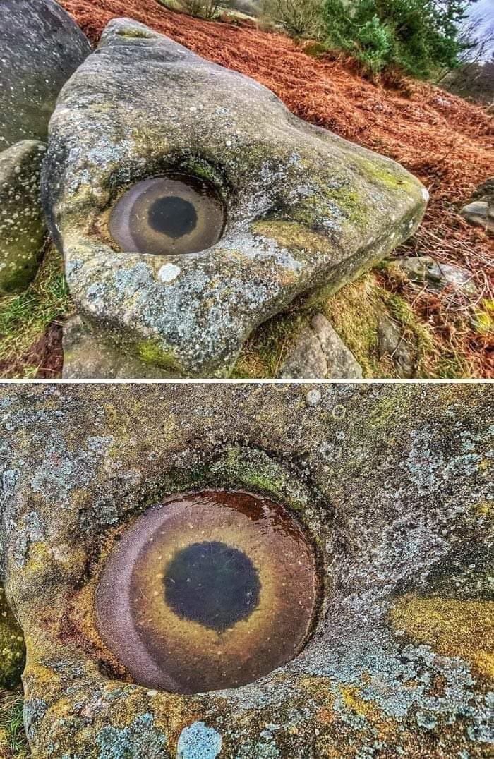 Frozen 'fish eye' forms on rock in the Peak District in England. Credit 📷 Leigh Pugh