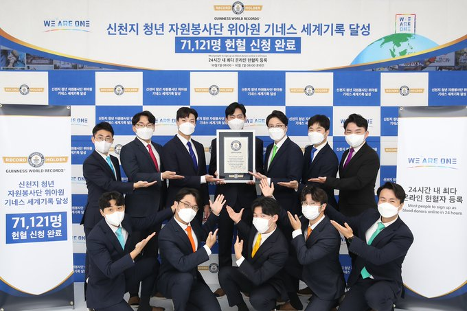 mangugsosung1's tweet photo. DailyXtreme-Shincheonji Youth Volunteers, WE ARE ONE Breaks GUINNESS WORLD RECORDS™ for Most Registered Blood Donors in 24 hours
https://t.co/iwHrsx3woN
#Shincheonji_Youth_Volunteers #BloodDonation #Guiness_Worldrecord #blood_donors_Online #71121people #Challenge4Life #LifeON https://t.co/ttJ5GOkqYc