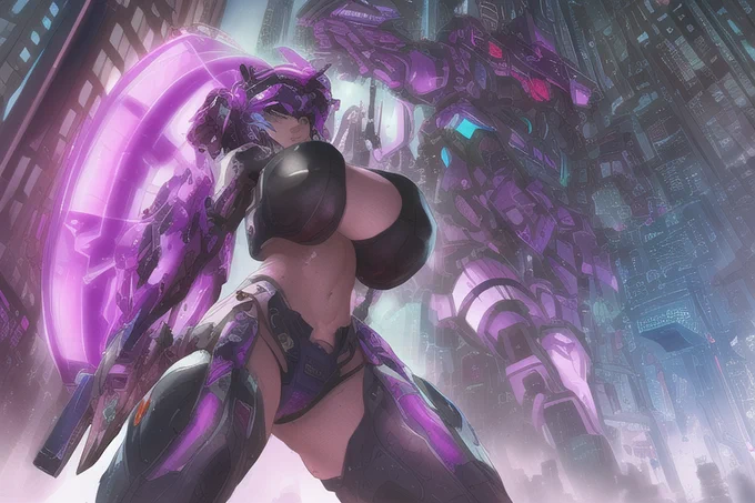 サイバー超乳戦記 GIGANTIC BREASTS "gigantic breasts"で「超乳」になるという学びを得た(影響で太腿もすごいことになる)。  呪文は1枚目のALT。2枚目にネガティブプロンプト。 512x768   #NovelAI #NovelAIDiffusion