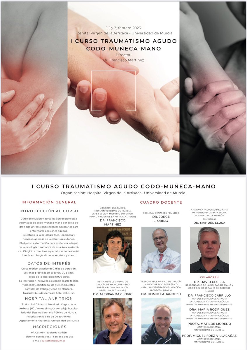 Pacomartinezmtn's tweet photo. Que hacer en traumatismos agudos de Codo-Muñeca-Mano? Aprendizaje integral de Lesión ósea-tendinosa-nerviosa-cutánea! Prácticas en Cadaver @AreaUnoArrixaca @UMU @SecmaSociedad @secotsecot @SECPREorg @sechc_oficial https://t.co/p0sb0M7nlX