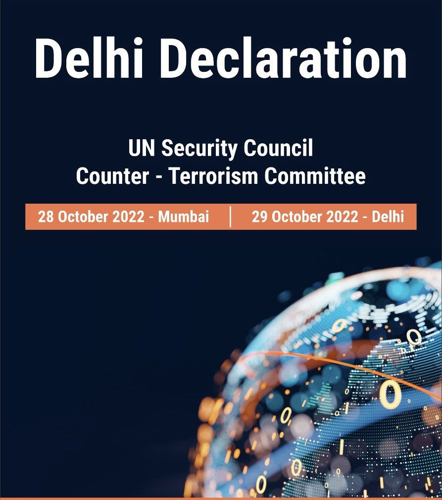 ruchirakamboj's tweet photo. Adopted! The Delhi Declaration on countering the use of new and emerging technologies for terrorist purposes. Topical and relevant. 
#counterterrorism https://t.co/FSDW8ppA8m