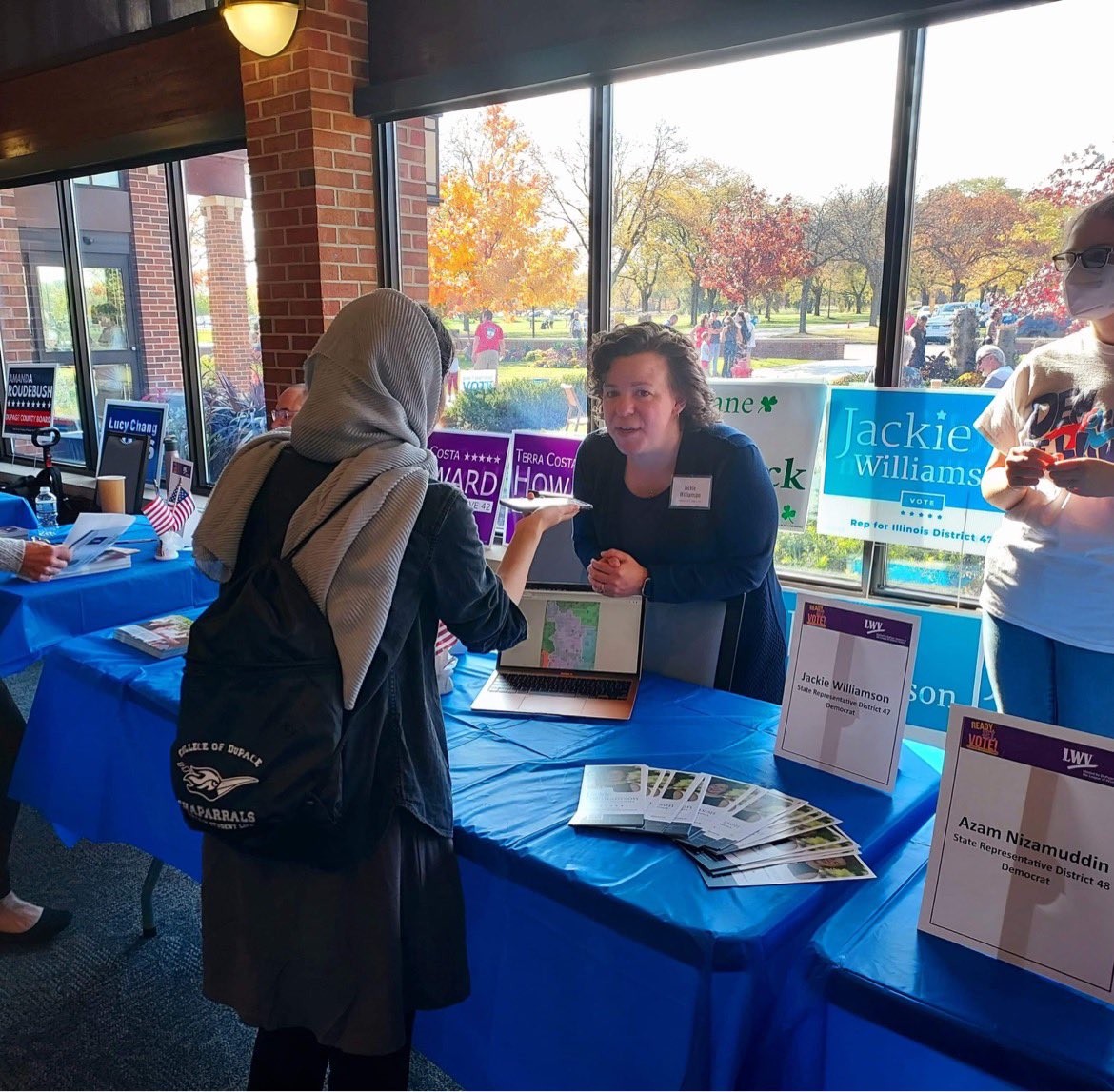 jackieforil47's tweet photo. In races like mine, every vote is critical. Join me, @Delia4Congress , and Laurie Nowak today to help get out the vote! 1:30 pm at Panera Bread: 167 Danada Square E in Wheaton. 

The picture below is me being interviewed by the great Mariyam Syad from CoD

https://t.co/1NFT9JvDSe https://t.co/xVPIazcwHz