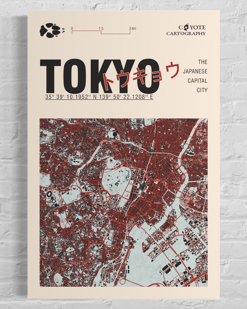 CoyoteCarto's tweet photo. Still a work in progress, but a #MoviePoster inspired #Map of #Tokyo #Japan #cartography #qgis https://t.co/ymYIVOubfF
