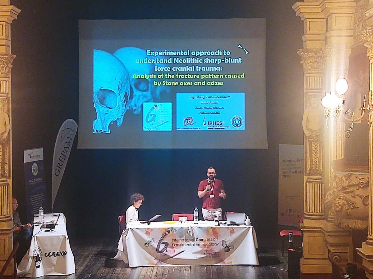 Miguel_preh's tweet photo. This week I presented our work on Neolithic sharp-blunt cranial trauma 💀🪓, at #CONEXP2022 @conexp2022. @iphes in #Pézenas 🏛️. Thanks to the organizers and to all the people who were interested in our study 🤗.
#ExperimentalArchaeology #BreakingSkulls #ThisWasBornInEdinburgh https://t.co/xQdlyiH1CJ