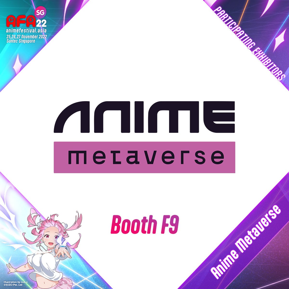 animefestasia's tweet image. 🎪 #AFASG22 Exhibitors 🎪

@AnimeMetaverse_  joins the festivities this November!

A publishing &amp;amp; licensing company focused on building anime, manga &amp;amp; dorama in Web3, find out more at their booth!

📅 Exhibition Only tickets available from 11 Nov (Fri), 12PM