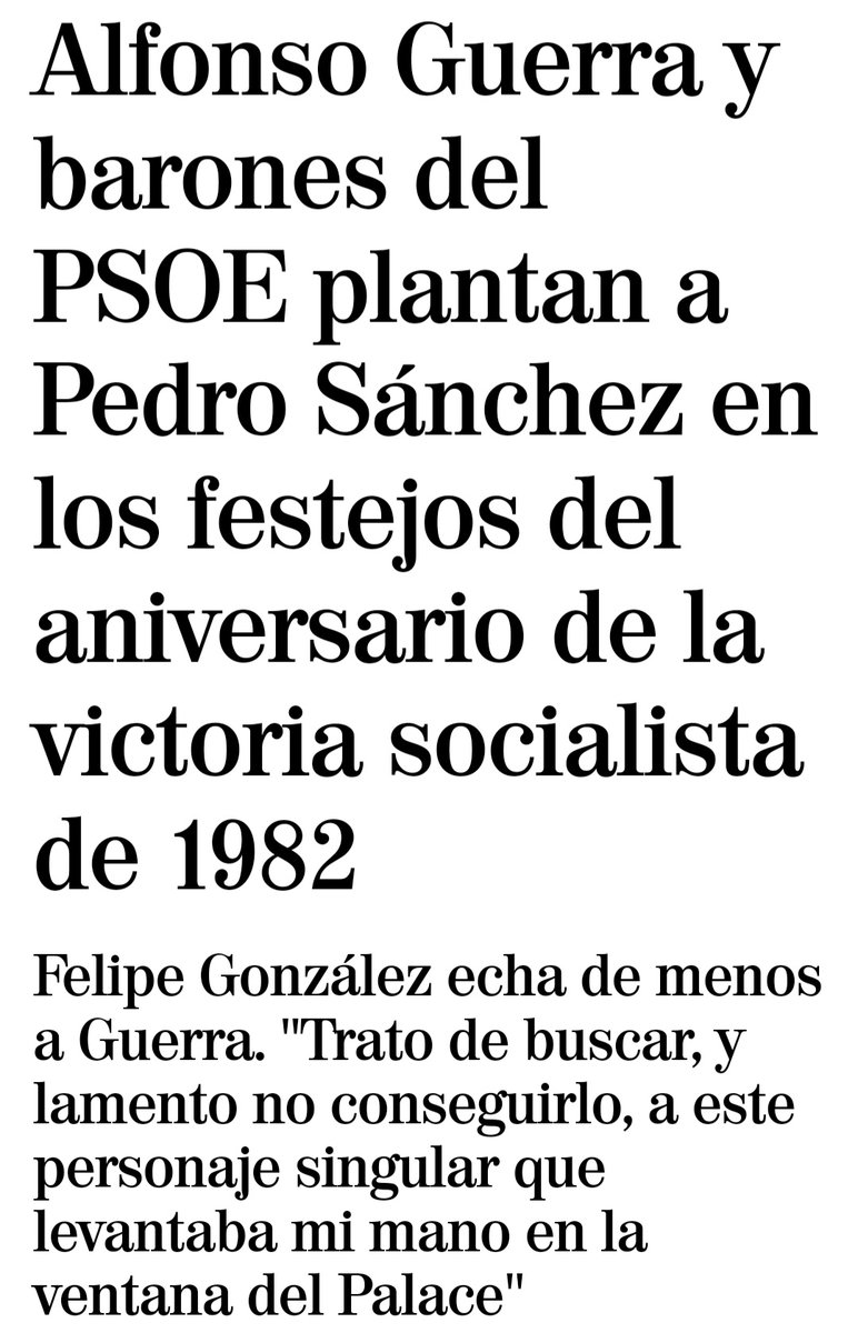 No sé si celebran q hemos cerrado el tercer trimestre con 60.000 parados más, q somos el país de la Unión Europea con más desempleo o q somos el país de la OCDE donde más ha caído el poder adquisitivo.
Guerra y barones del PSOE plantan a Sánchez en los festejos  socialistas.