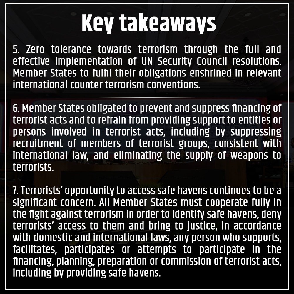 The UNSC’s Counter Terrorism Committee issued the #DelhiDeclaration today. Some Key takeaways: