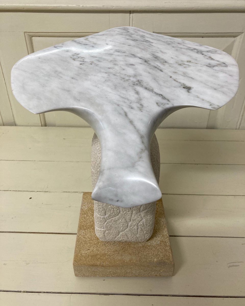 LaniganStone's tweet photo. Bird of Plenty
on display @IlminsterArts 
Marble on Portland stone on local Hamstone

Form of bird is direct consequence of rough shape of the stone. The idea of a bird evolved as I carved away the rough edges. 
#Ilminster #Sculpture #Somerset #SomersetArts https://t.co/Jjydqymd74