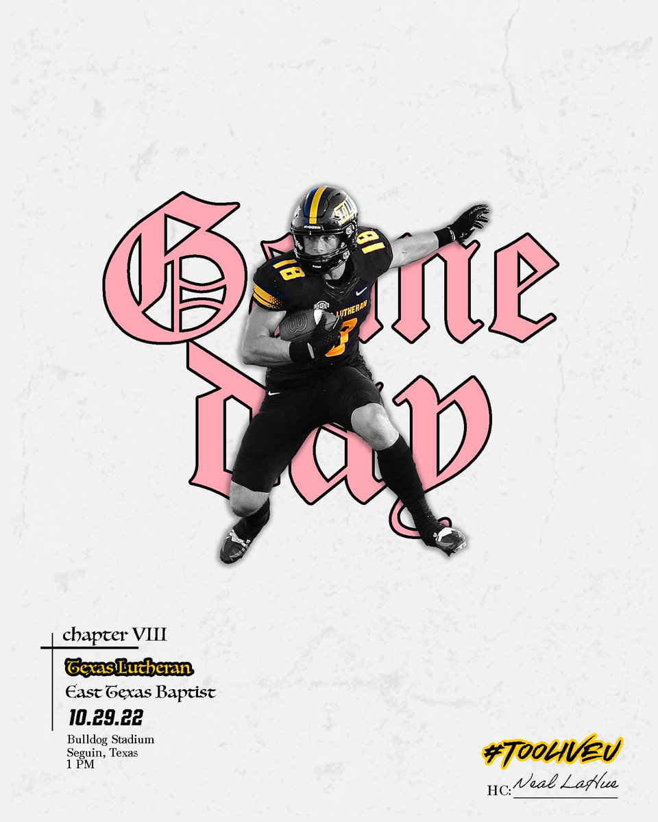 Great day to be great. 🐶 

🆚: East Texas Baptist
⏰: 1 PM
Theme: PINK OUT 
🏟️: Bulldog Stadium
📍: Seguin, Texas
💻/📊: portal.stretchinternet.com/tlu/index.htm
📻: live.mystreamplayer.com/kwedam

#TooLiveU | #PupsUp