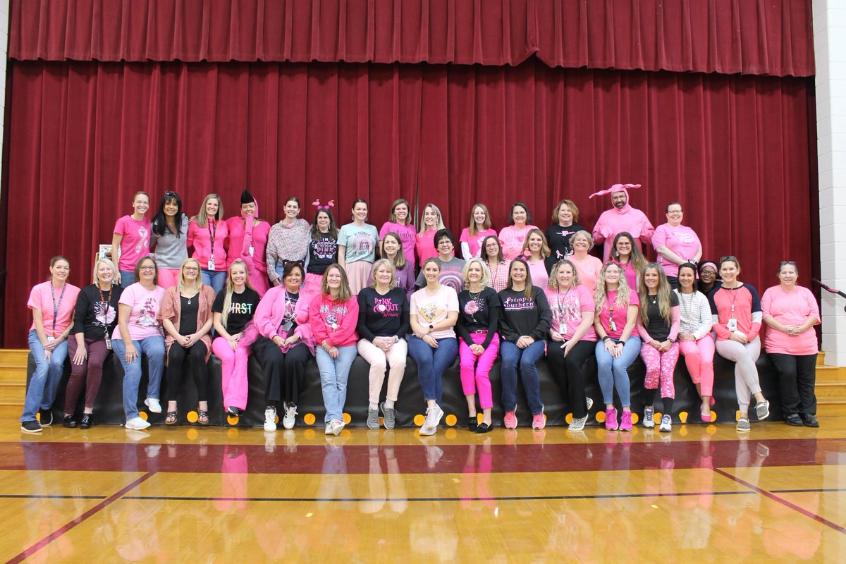 Just SOME of the #PocaPreK5 staff showing up in pink to support each other and the fight against cancer.