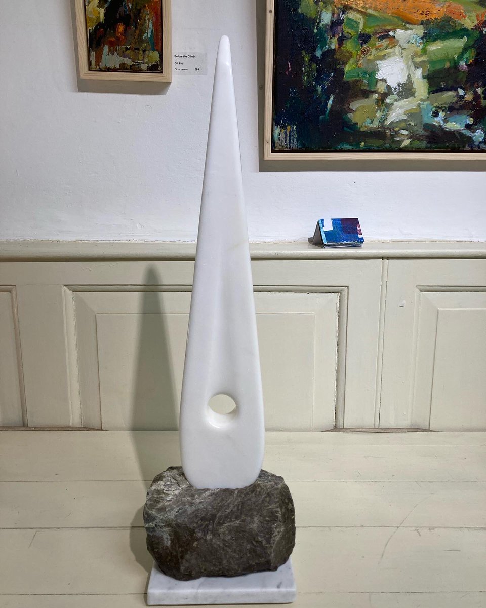 LaniganStone's tweet photo. Emerging Triumphant
(The hole is where the light gets in)
On display @IlminsterArts 
Marble and soapstone on a marble base

#Ilminster #Somerset #SomersetArts #SAW #sculpture https://t.co/ucwqogBx8z