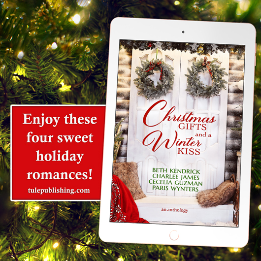 For a limited time, the brand new CHRISTMAS GIFTS AND A WINTER KISS anthology featuring <a href="/BKendrickBooks/">Beth Kendrick</a>, <a href="/CharleeJRomance/">Charlee James</a>, Cecelia Guzman, and <a href="/ParisWynters/">Paris Wynters</a> is 50% off on <a href="/BNBuzz/">Barnes & Noble</a> with the code BNPXMAS50! 

Get now: bit.ly/3gSDJ8x 
#readztule