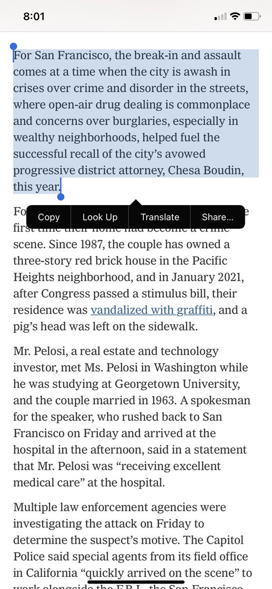 What is this paragraph even doing in this @nytimes story about the attack on Paul Pelosi? And how does it come *before* the paragraphs about how Nancy Pelosi has been the target of right-wing attacks for years?