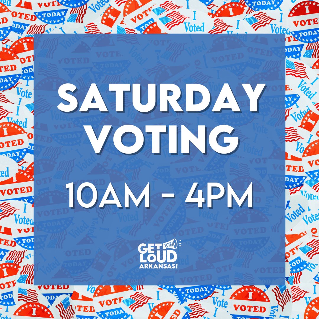 GetLoudArkansas's tweet photo. On Saturdays, we VOTE! Find your voting center and sample ballot here: https://t.co/ex6aA5afJ4

#beavoter #ARvotes #arpx https://t.co/4wOYZUKZpO