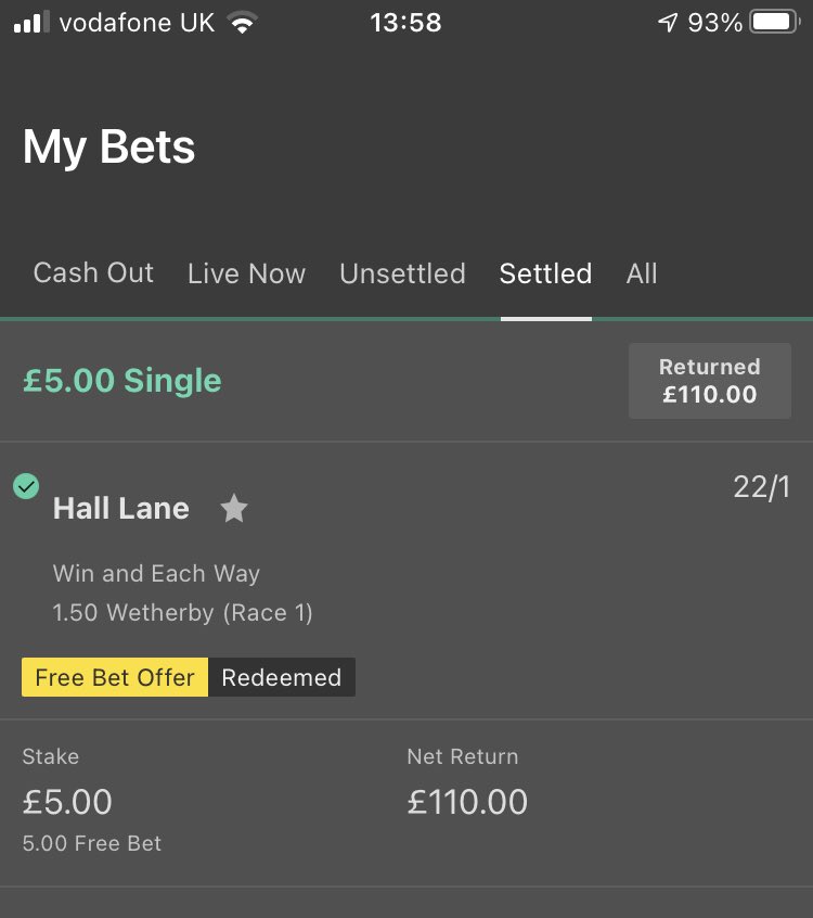 JohnMJames1's tweet image. Fantastic start to the punting day. Cheers @tommy_bells #HallLane wins 22/1 good looking horse, well ridden. Good use of the @bet365 free bet