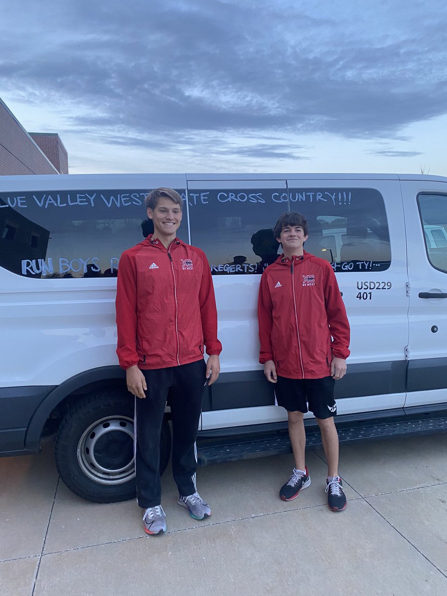 And we are off to STATE! 
Huge thank you to the XC teammates and parents &amp; <a href="/BVW_JPCo/">Jaguar Pride Co.</a> members for lining the school drive early this morning to send them off!