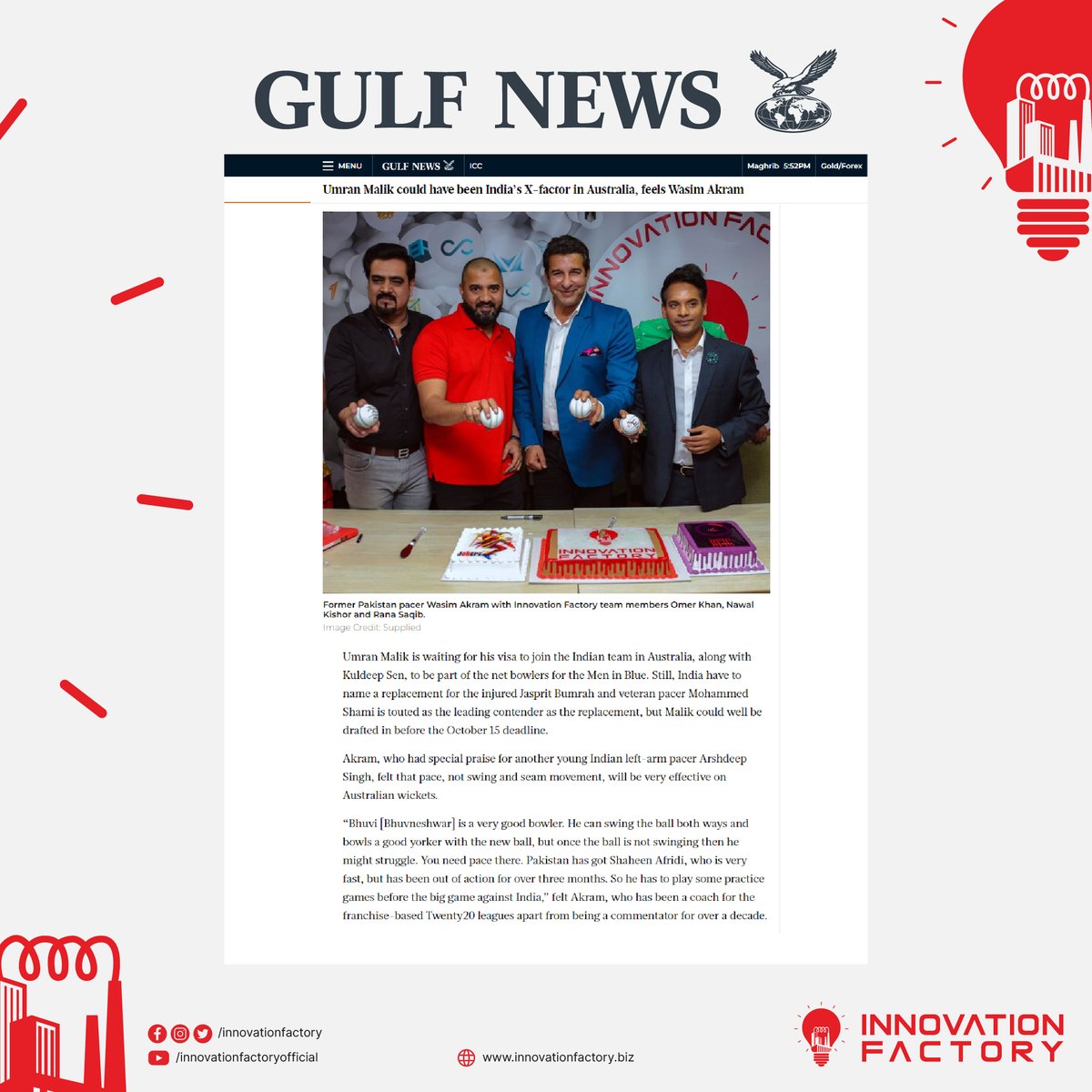 InnovationFact4's tweet photo. The amazing signing ceremony event with Mr. Wasim Akram, the innovation Factory's new Brand Ambassador, was covered by many news agencies like the Khaleej Times, #ARYNews , and C-news. 📰
#cryptocurrecy #BrandAmbassador #Crypto #BigNews https://t.co/OiR0lynJbb