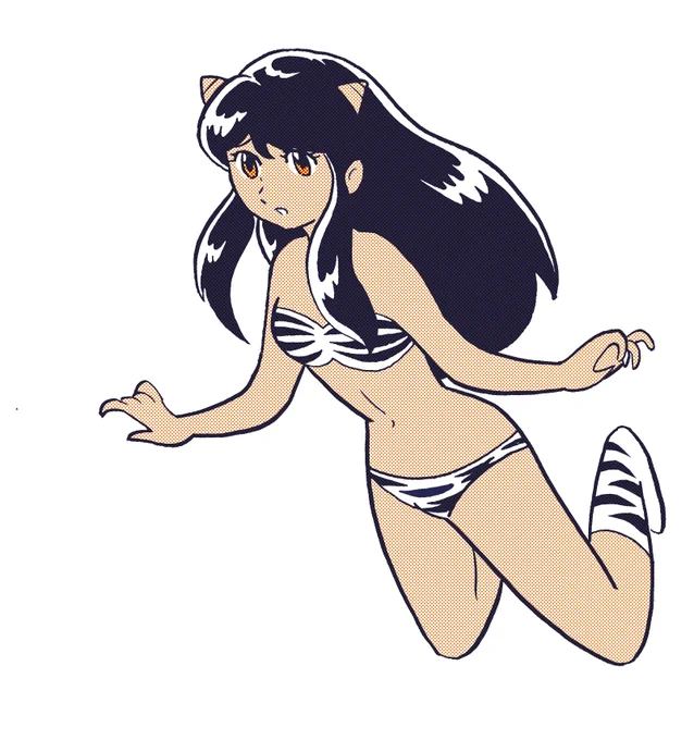 #みんなのラムちゃんみせて #うる星やつら手塚先生風で、なおかつ2色印刷風のあたるとラム 