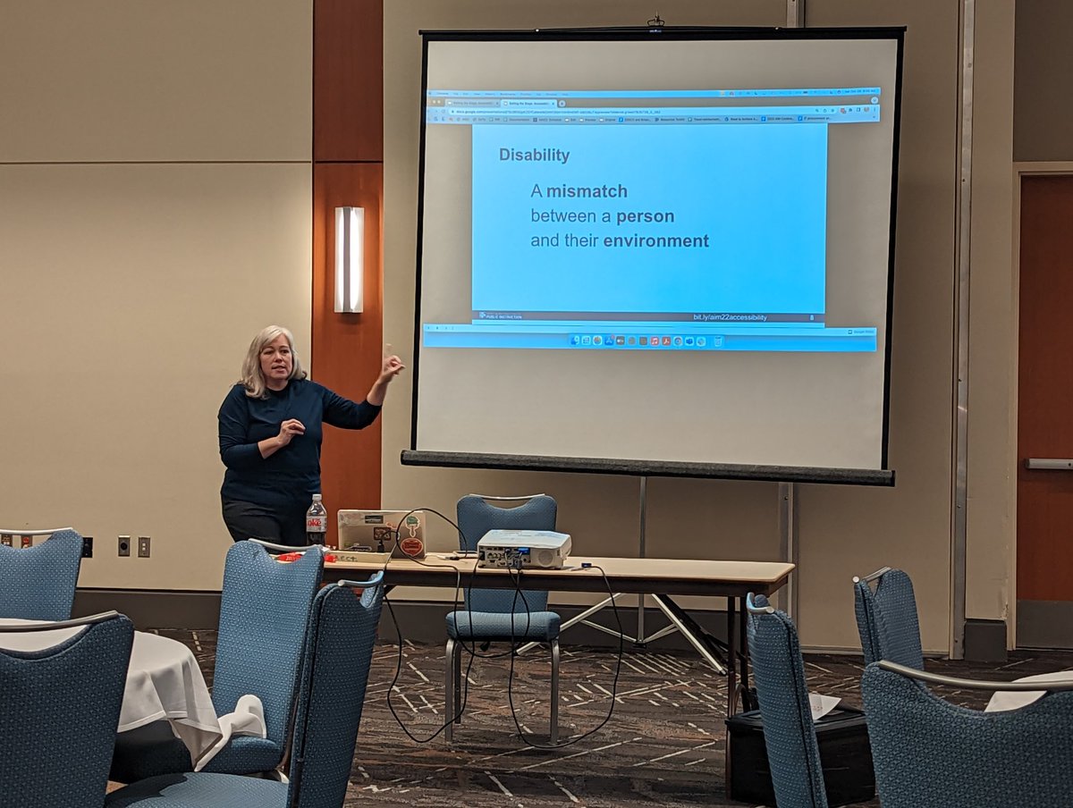 scibri's tweet photo. @MurrayGirl sharing about the importance of accessibility at @AIM_NCDPI #aim22 #nced #ncbold #nccoach Key Point - "Accessibility is essential for some but useful for all" https://t.co/OG3X1d9qea