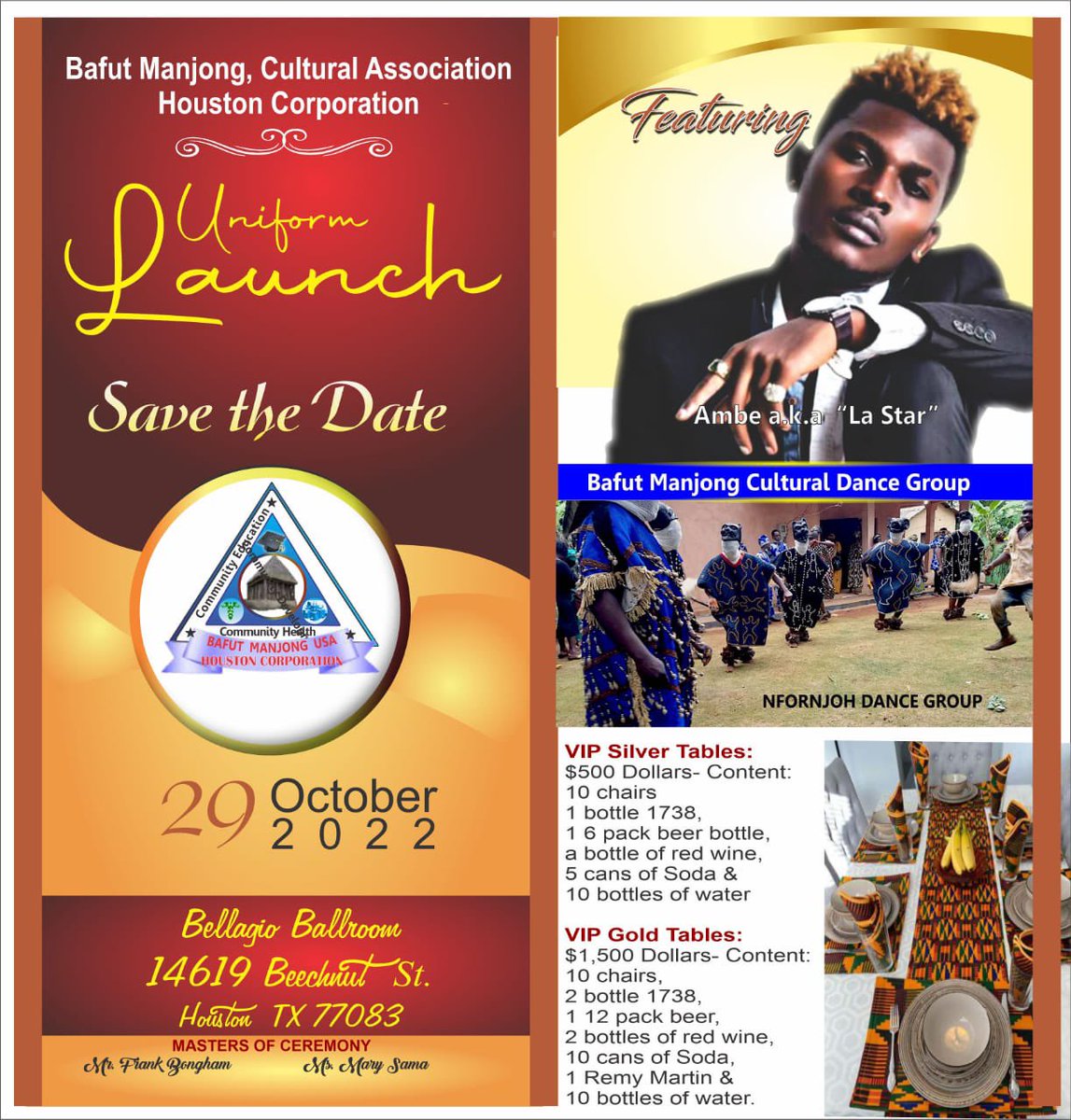 TebongAmbe's tweet photo. Na for Bafut we di go so. 

This time, meeting my people in Houston for their Uniform Launch. Join us to witness our culture in action. 
See you Houston, Texas. 🕺 💃 

#AmbeDiSing #Ambe #NaforBafut #Richculture #BMCA https://t.co/KIlm7MEExC