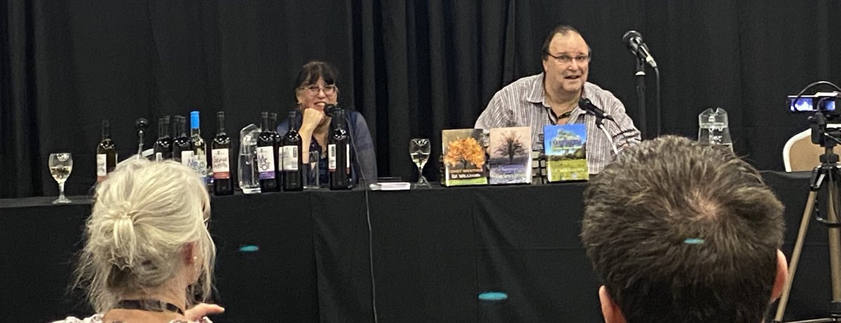 Eastercon2024's tweet photo. The lovely (if hoarse) Liz Williams being saluted for her fabulous spooky trilogy: #CometWeather #BlackthornWinter and #Embertide. https://t.co/aElWn7oU51