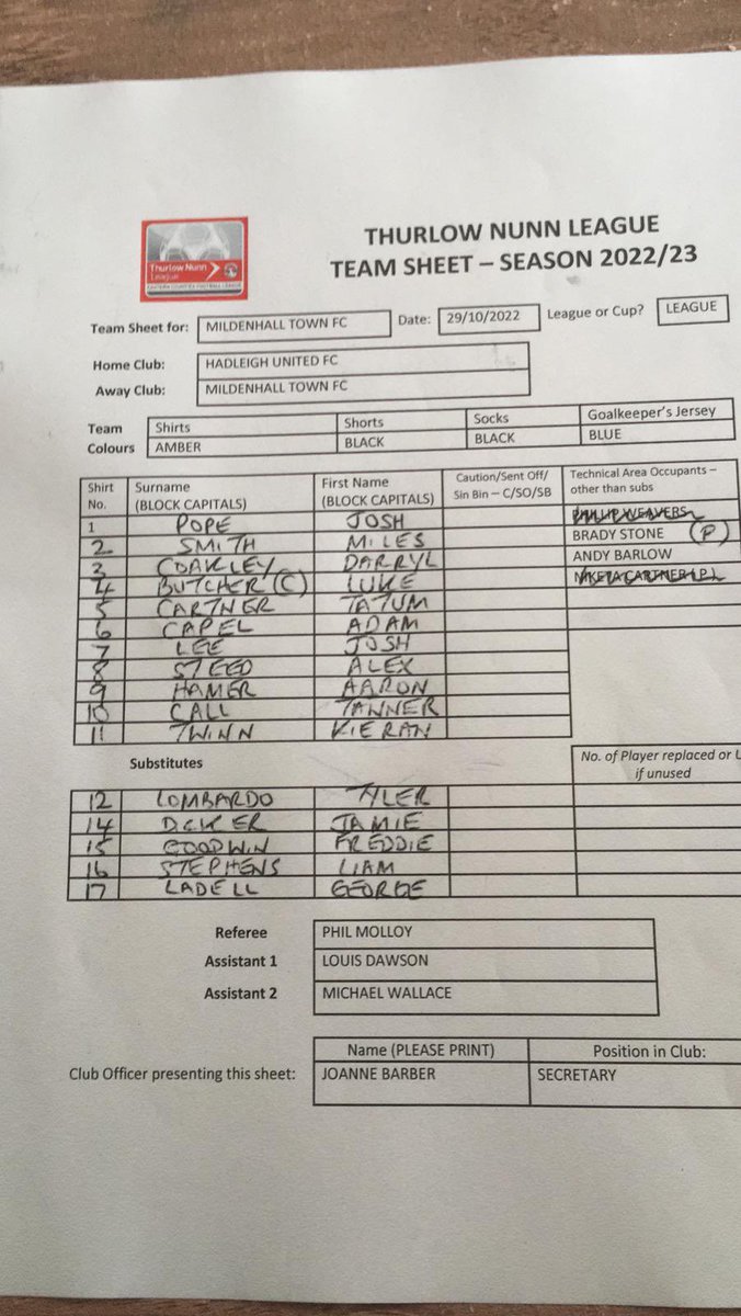 MildenhallTown's tweet photo. Our line up for todays game with @OfficialHUFC 

#upthehall https://t.co/MRjkTp6rRg
