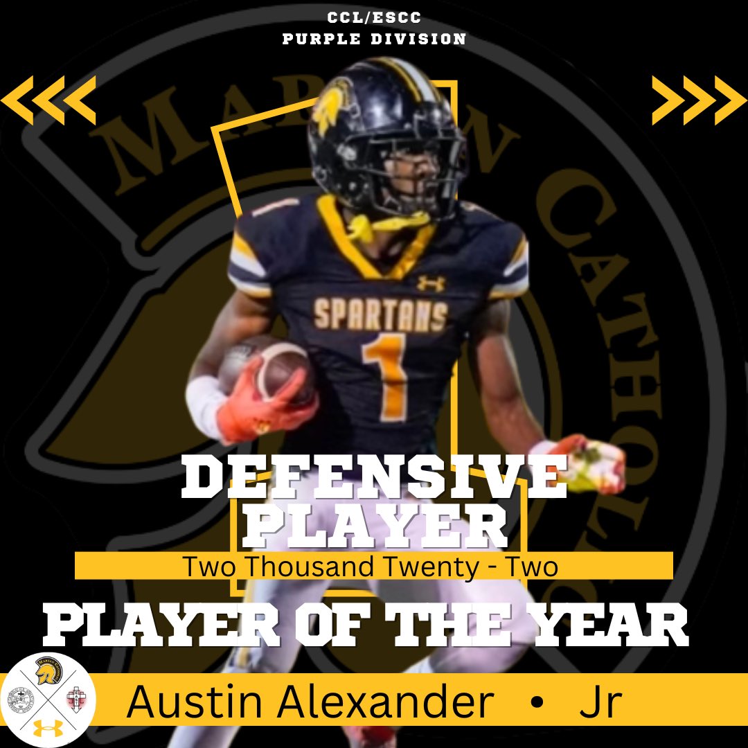 Congratulations to @Aaustin05 for being named the CCL/ESCC Purple Division Defensive Player of the Year. @MCHS__FBALL @CoachFlemingMC